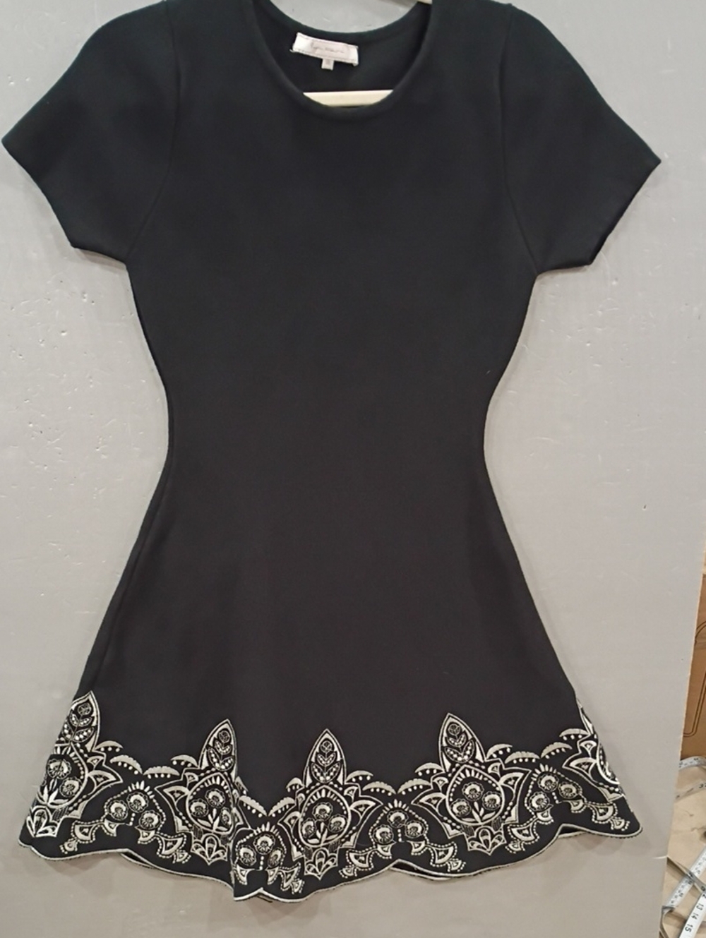Lyn Around Boutique Black Fit-and-Flare Mini Dress with White Embroidered Hem
